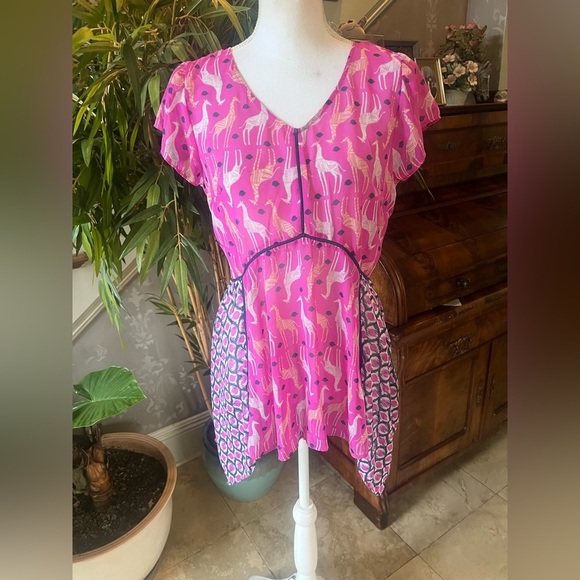ND Weekend ladies, short sleeve floaty, scarf style top Small giraffe print pink - Picture 8 of 14